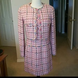 CHANEL Fantasy Tweed Pink Houndstooth Dress Suit